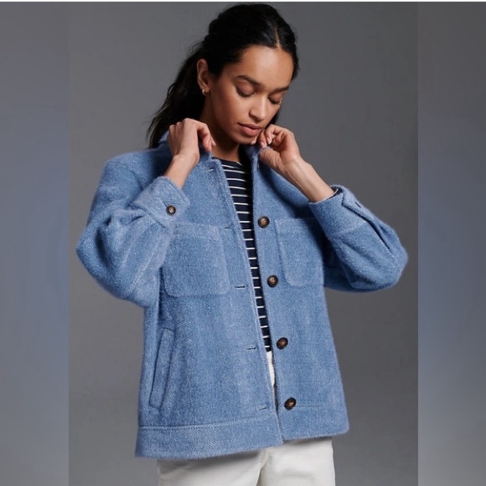 Greylin Charley Cozy Shirt Jacket Anthropologie Size XL Slate Blue Button Up